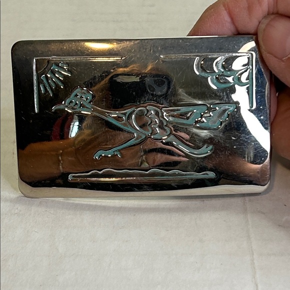 CHAMBERS BELT CO. VINTAGE SILVER-TONED ROAD RUNNER BELT BUCKLE - Picture 2 of 11